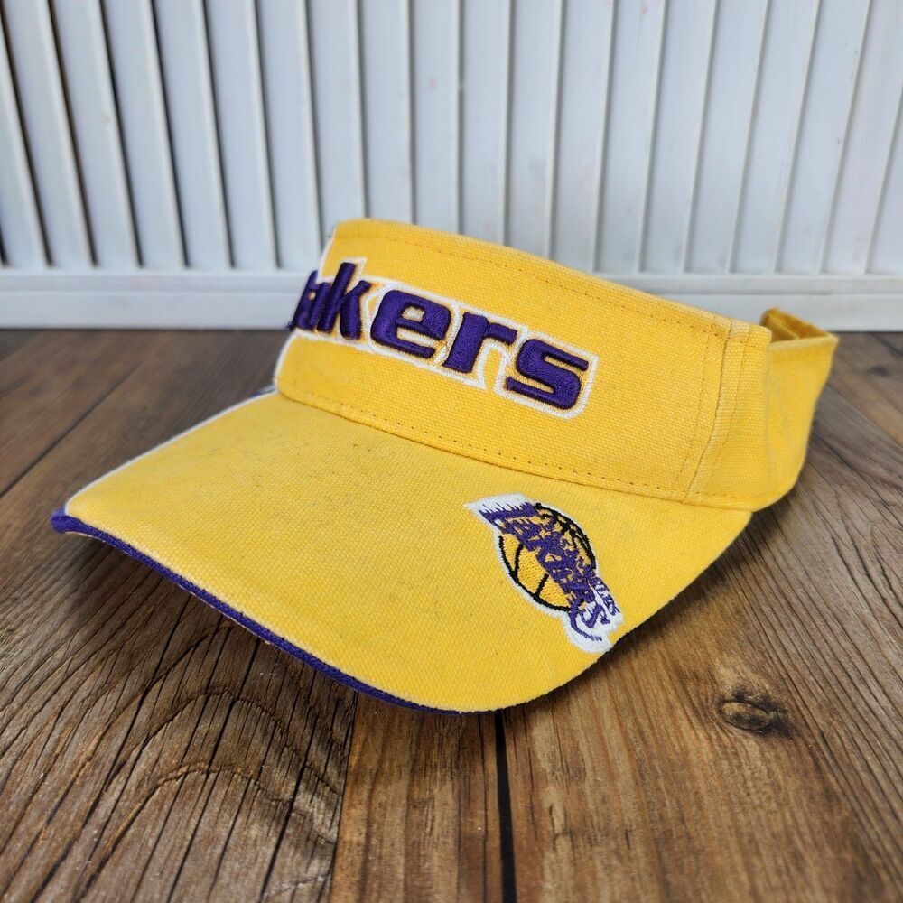 VTG Reebok Los Angeles Lakers Visor Hat Purple Yellow NBA Embroidered Adjustable